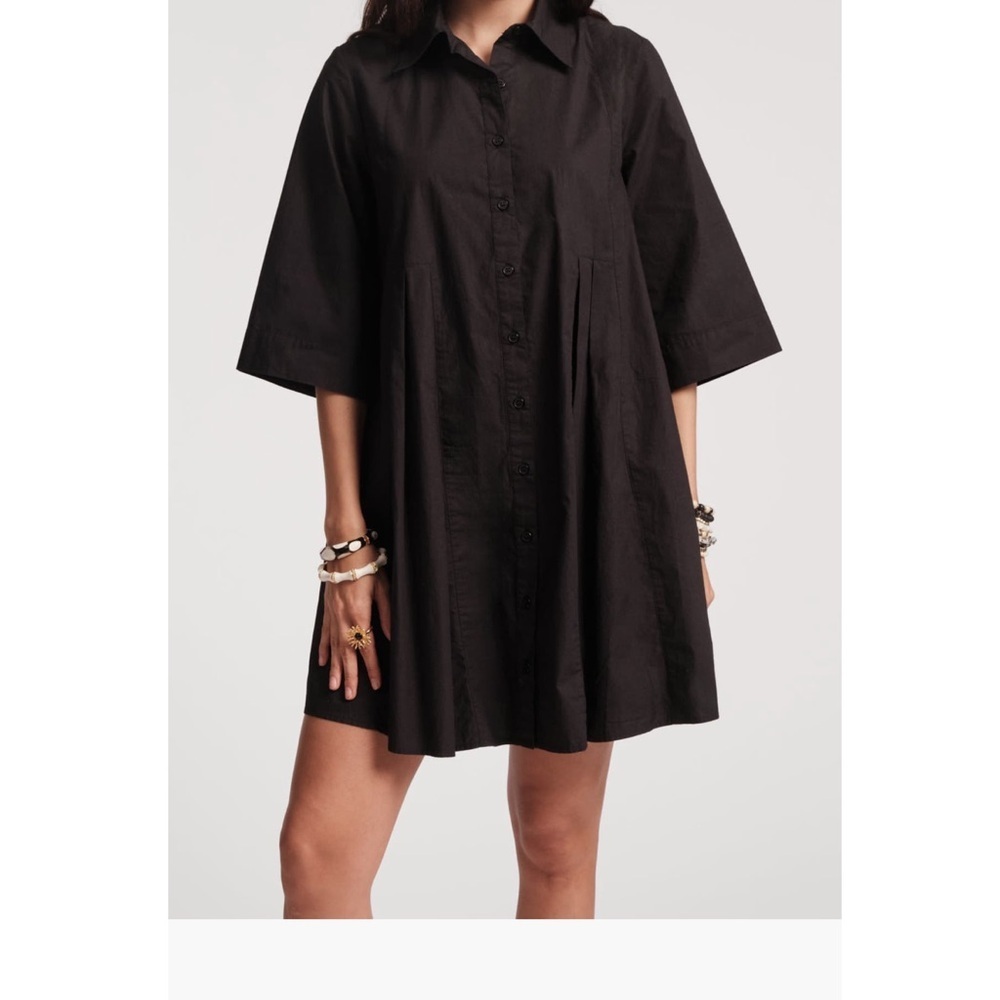 Frances Valentine Womens Black Isla Pleated Mini Shirt 100% Cotton Dress Small